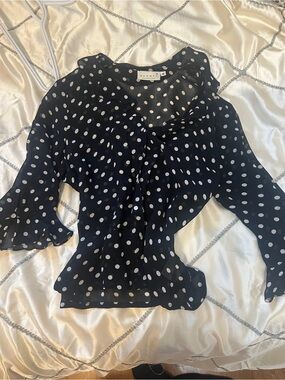 Vintage, Sheer Polka Dot Blouse in Black and White